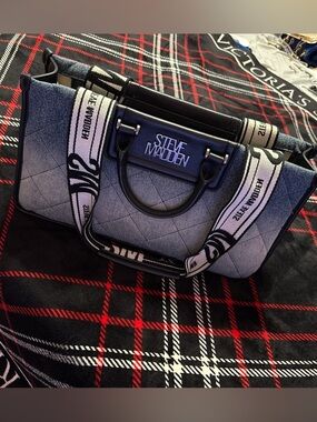 Steve Madden Navy Quilted denim Bag with Logo Strap